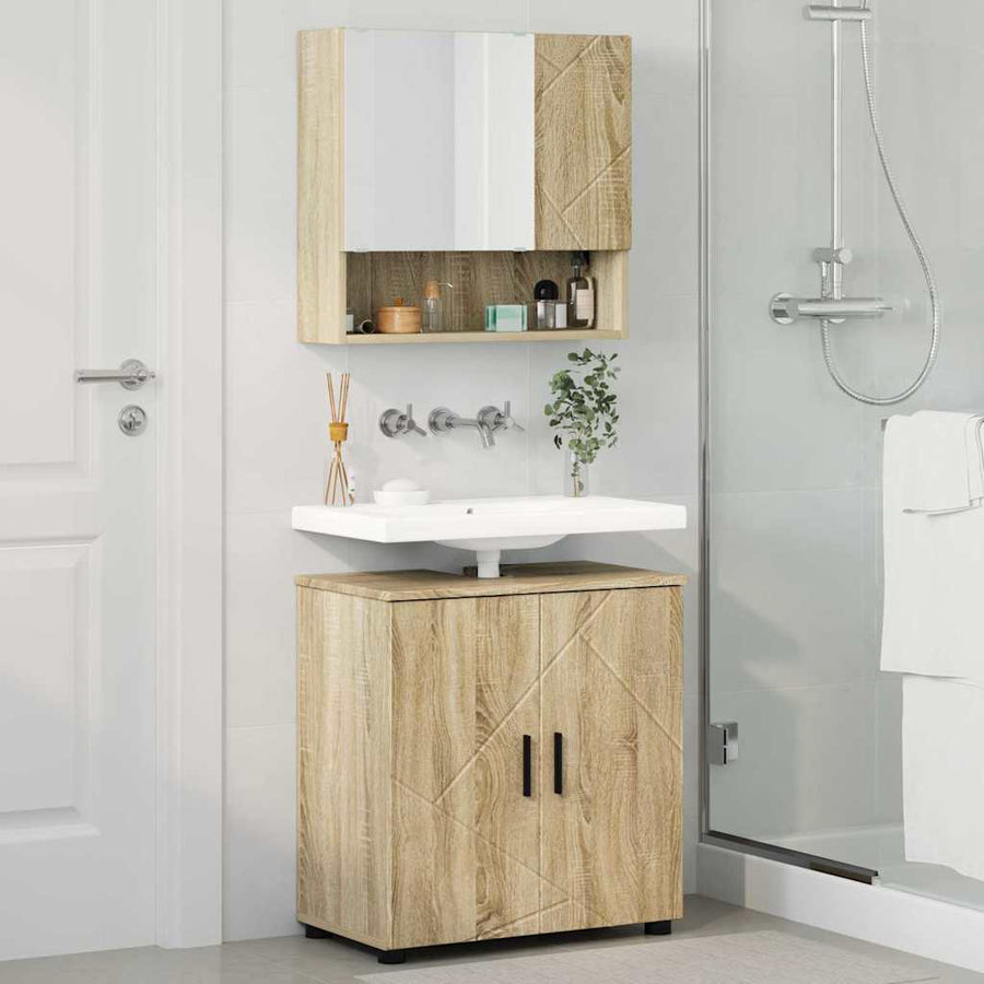 Badkamermeubelset 2 pcs Sonoma Eiken Bewerkt hout & Metaal