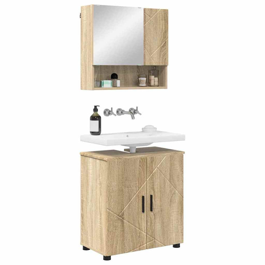 Badkamermeubelset 2 pcs Sonoma Eiken Bewerkt hout & Metaal