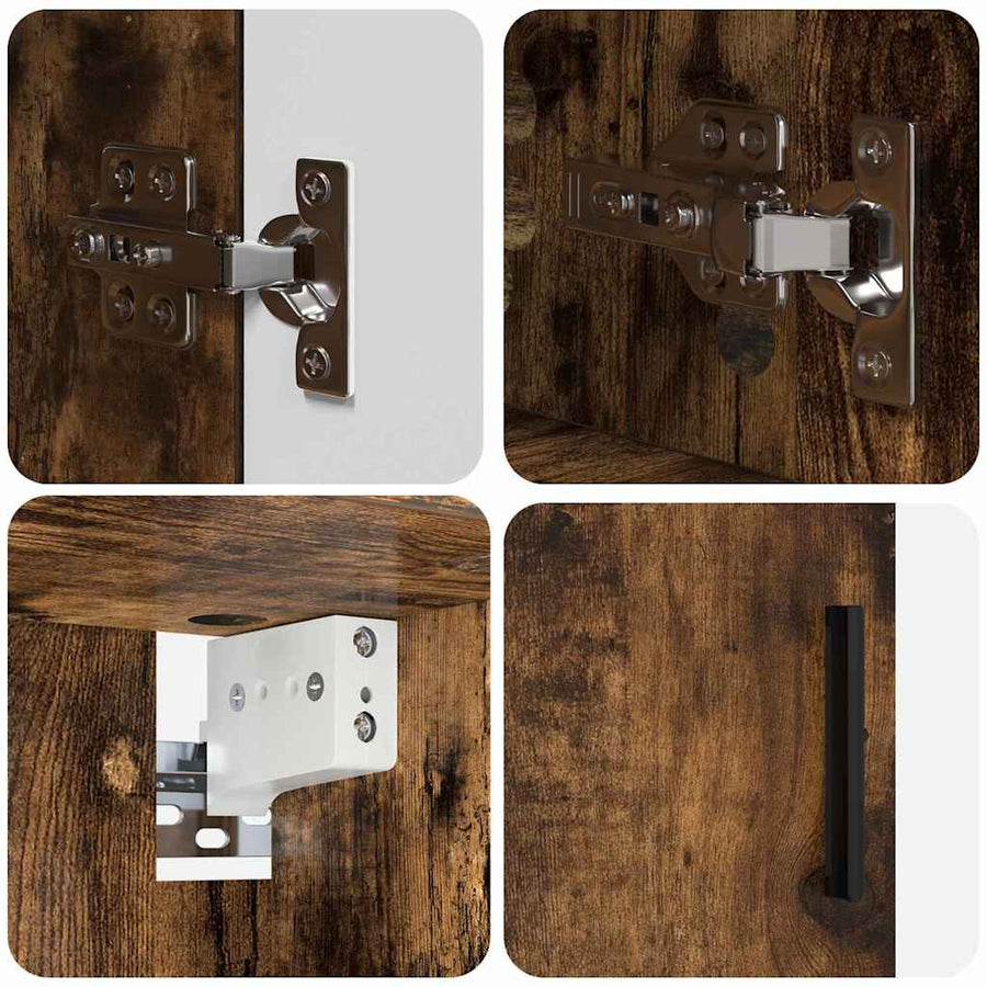 Badkamermeubelset 2 pcs Gerookt eiken Bewerkt hout & Metaal