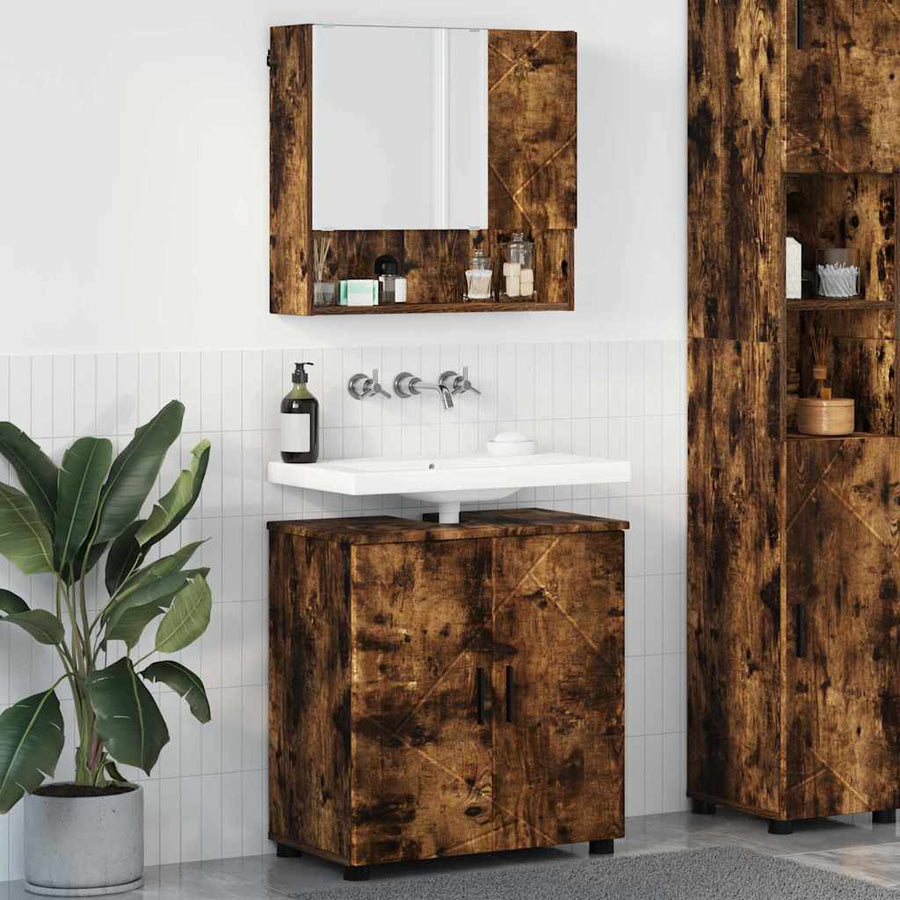 Badkamermeubelset 2 pcs Gerookt eiken Bewerkt hout & Metaal
