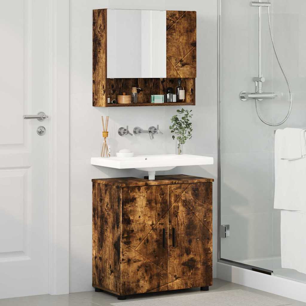 Badkamermeubelset 2 pcs Gerookt eiken Bewerkt hout & Metaal
