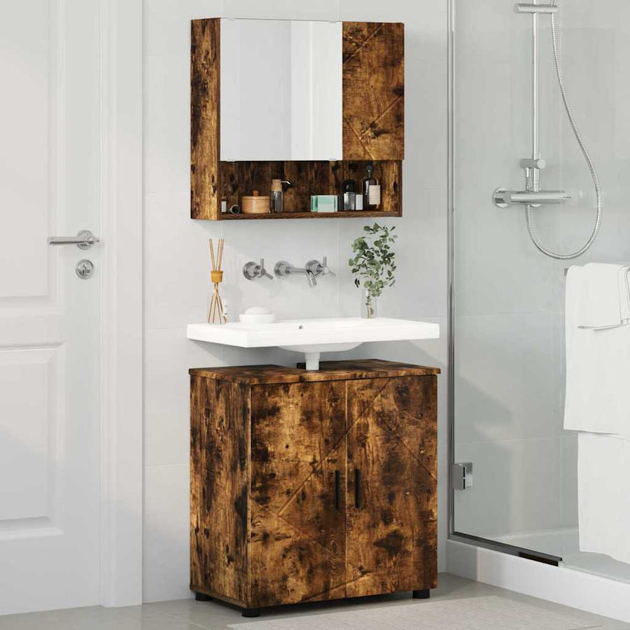 Badkamermeubelset 2 pcs Gerookt eiken Bewerkt hout & Metaal