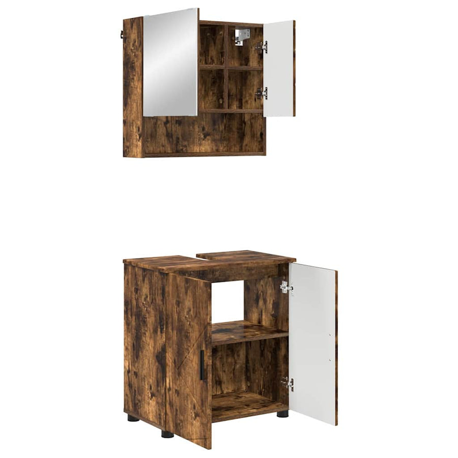 Badkamermeubelset 2 pcs Gerookt eiken Bewerkt hout & Metaal