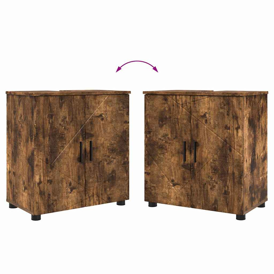 Badkamermeubelset 2 pcs Gerookt eiken Bewerkt hout & Metaal