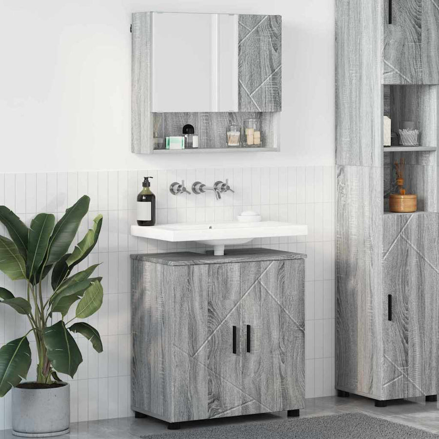 Badkamermeubelset 2 pcs Grijs Sonoma Bewerkt hout & Metaal