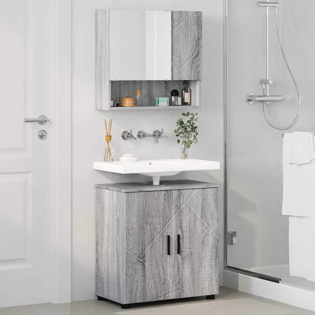 Badkamermeubelset 2 pcs Grijs Sonoma Bewerkt hout & Metaal