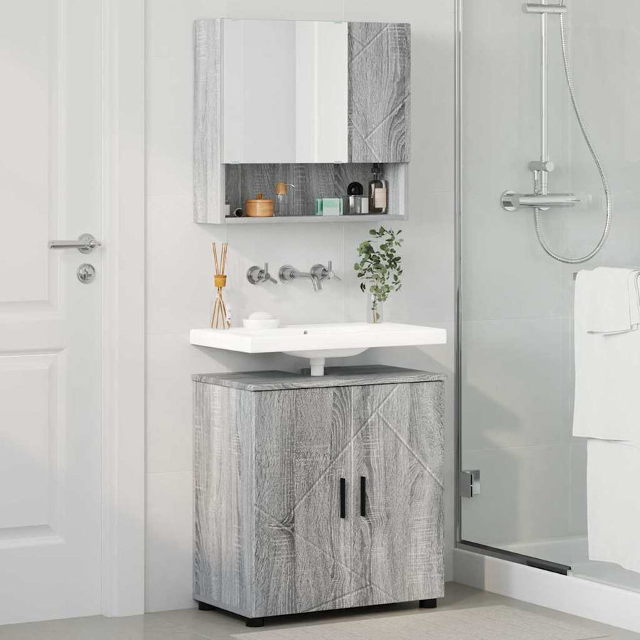 Badkamermeubelset 2 pcs Grijs Sonoma Bewerkt hout & Metaal