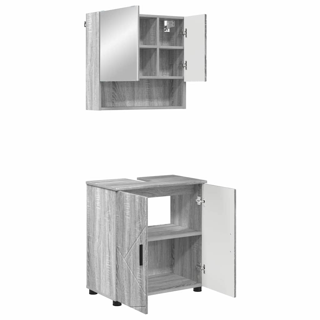 Badkamermeubelset 2 pcs Grijs Sonoma Bewerkt hout & Metaal