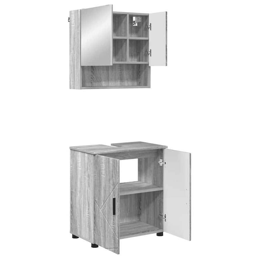 Badkamermeubelset 2 pcs Grijs Sonoma Bewerkt hout & Metaal