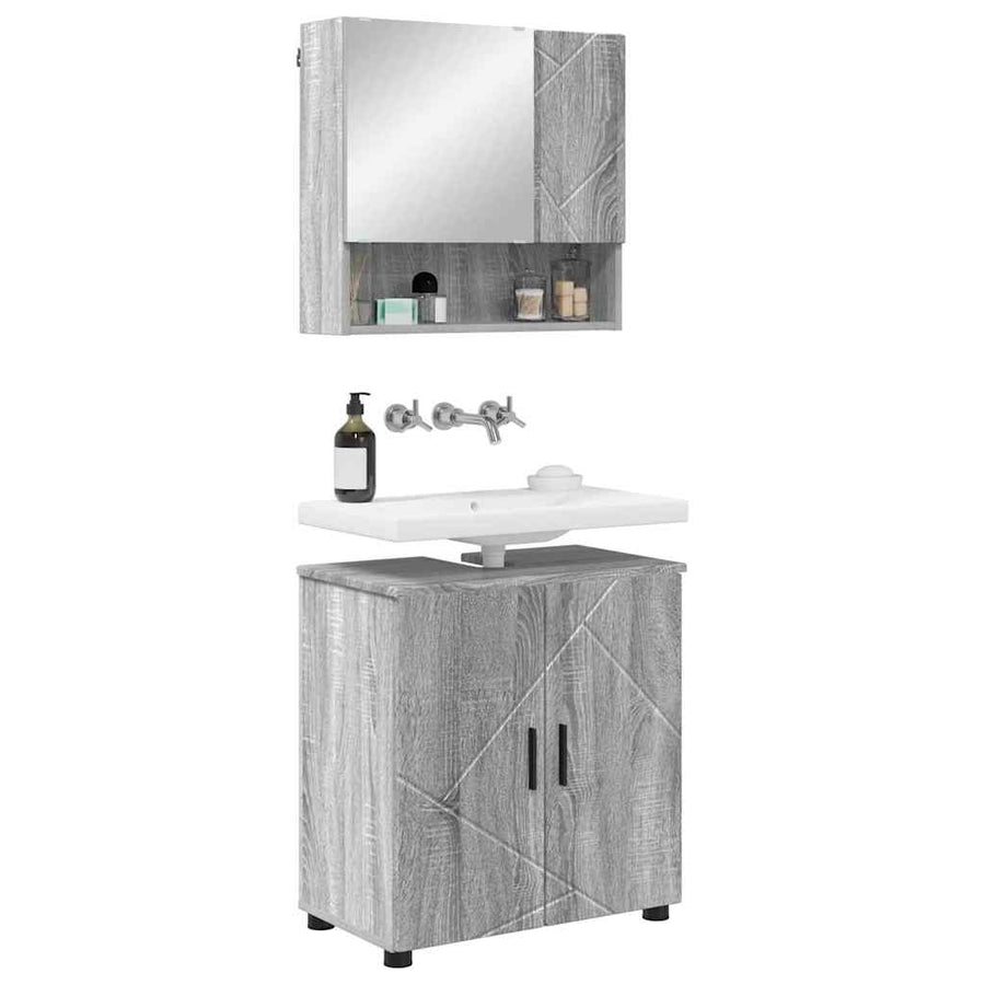 Badkamermeubelset 2 pcs Grijs Sonoma Bewerkt hout & Metaal