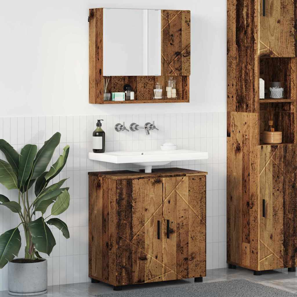 Badkamermeubelset 2 pcs Oud Hout Bewerkt hout & Metaal