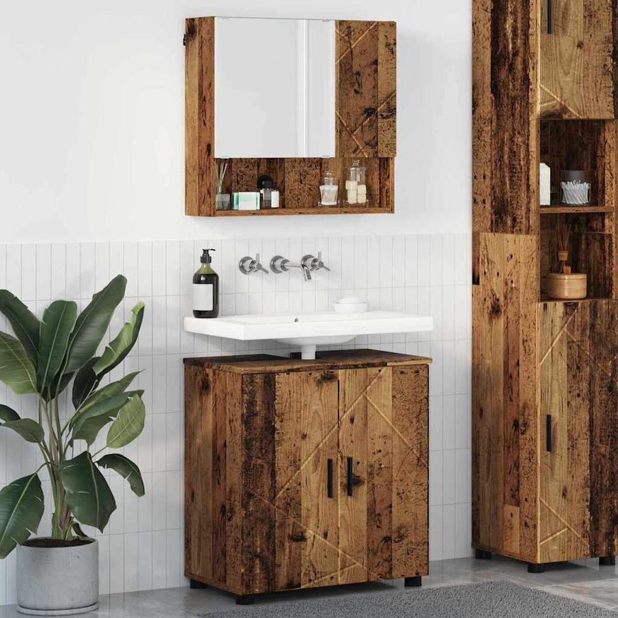 Badkamermeubelset 2 pcs Oud Hout Bewerkt hout & Metaal