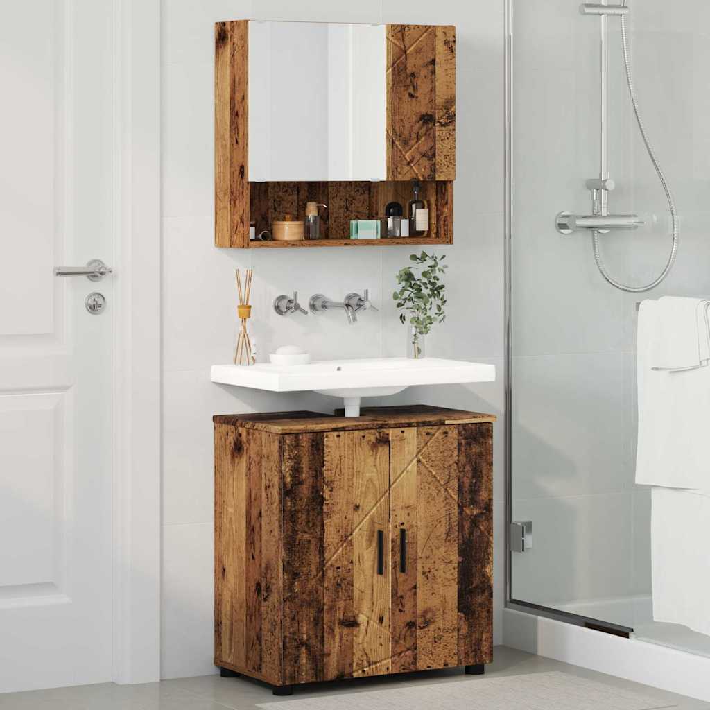 Badkamermeubelset 2 pcs Oud Hout Bewerkt hout & Metaal