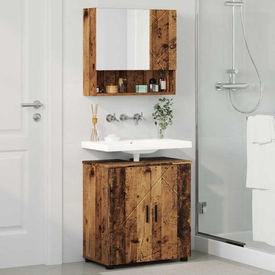 Badkamermeubelset 2 pcs Oud Hout Bewerkt hout & Metaal