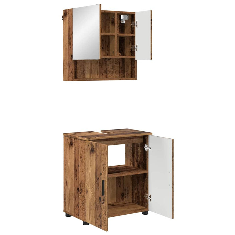 Badkamermeubelset 2 pcs Oud Hout Bewerkt hout & Metaal