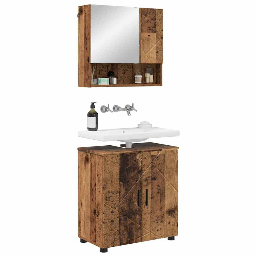 Badkamermeubelset 2 pcs Oud Hout Bewerkt hout & Metaal