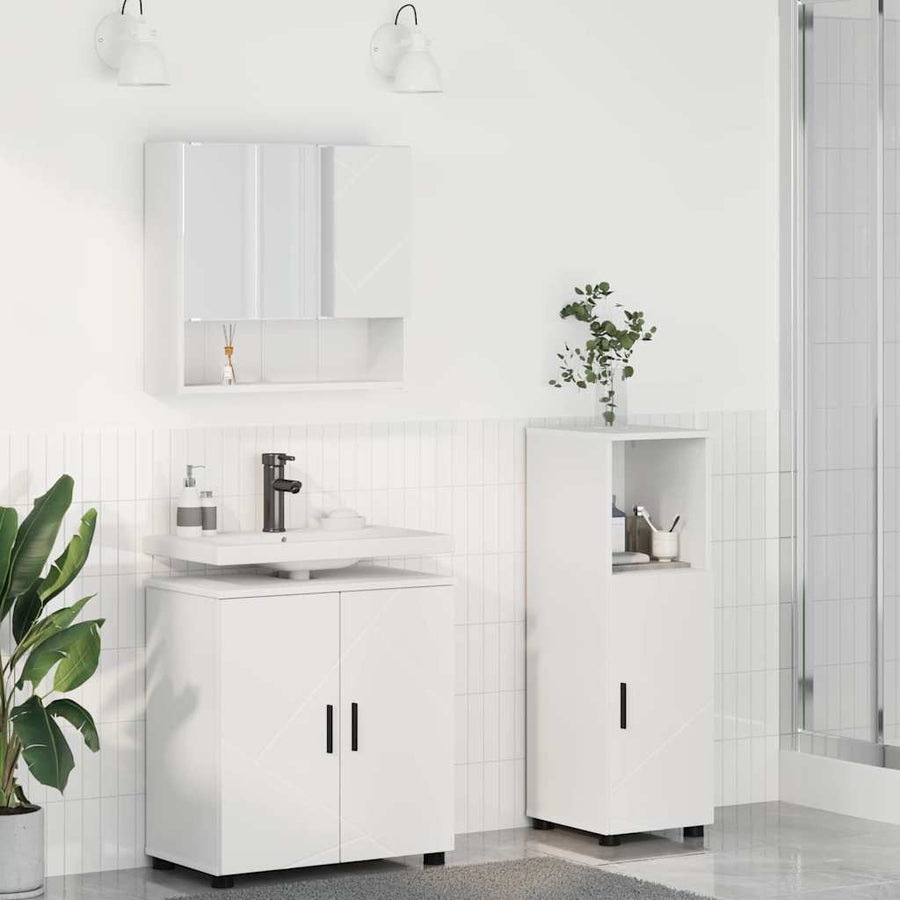Badkamermeubelset met opslag 3 pcs Wit Bewerkt hout & Metaal
