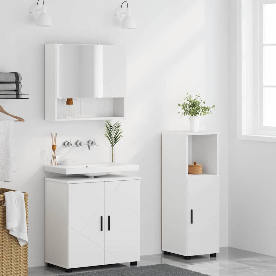 Badkamermeubelset met opslag 3 pcs Wit Bewerkt hout & Metaal