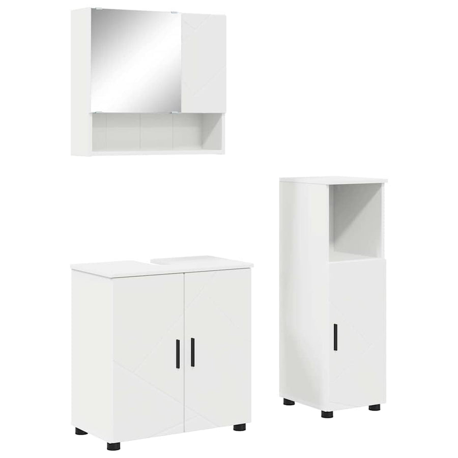 Badkamermeubelset met opslag 3 pcs Wit Bewerkt hout & Metaal