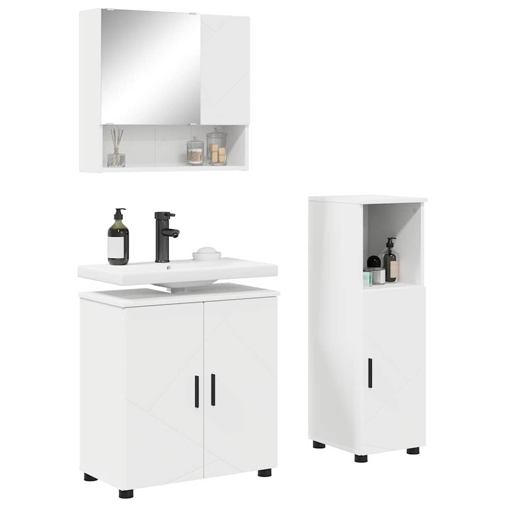 Badkamermeubelset met opslag 3 pcs Wit Bewerkt hout & Metaal