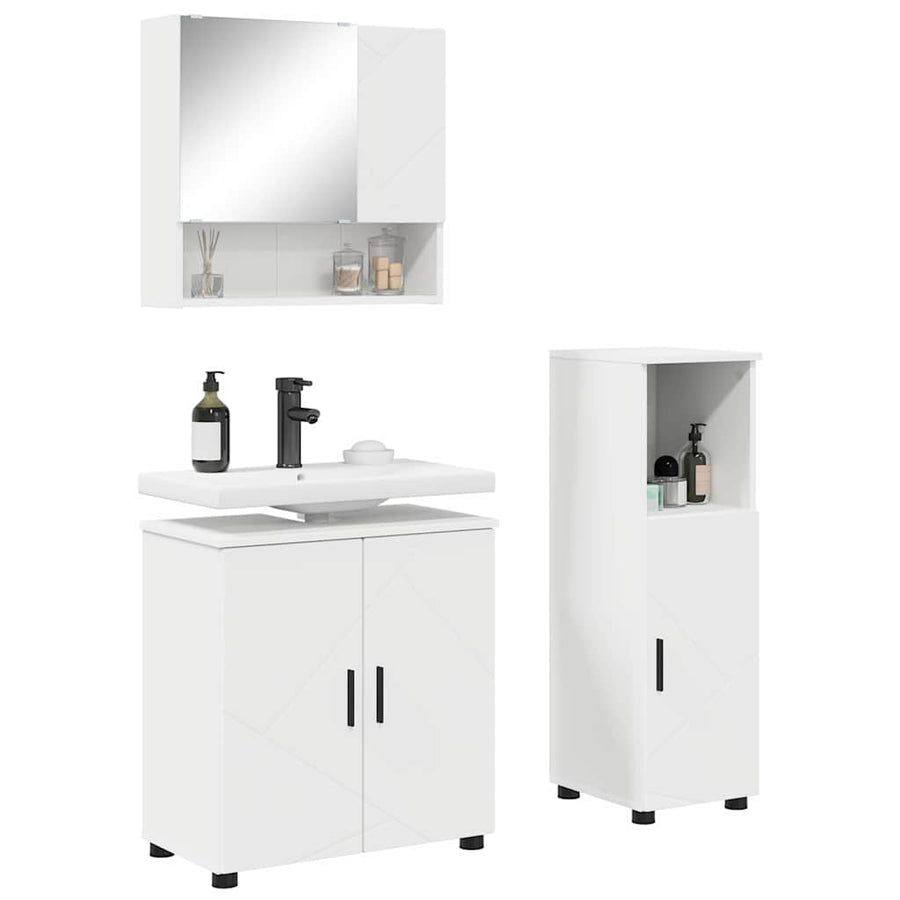 Badkamermeubelset met opslag 3 pcs Wit Bewerkt hout & Metaal