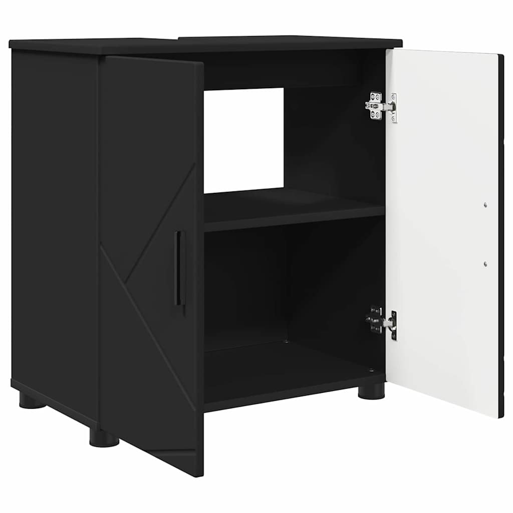 Badkamermeubelset met opslag 3 pcs Zwart Bewerkt hout & Metaal