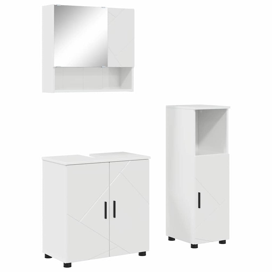 Badkamermeubelset 3 pcs Hoogglans wit Bewerkt hout & Metaal