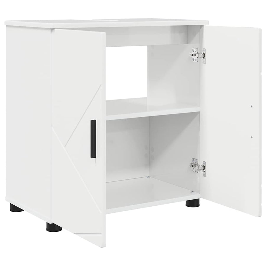 Badkamermeubelset 3 pcs Hoogglans wit Bewerkt hout & Metaal