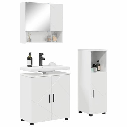 Badkamermeubelset 3 pcs Hoogglans wit Bewerkt hout & Metaal