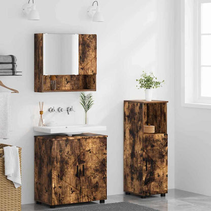 Badkamermeubelset 3 pcs Gerookt eiken Bewerkt hout & Metaal