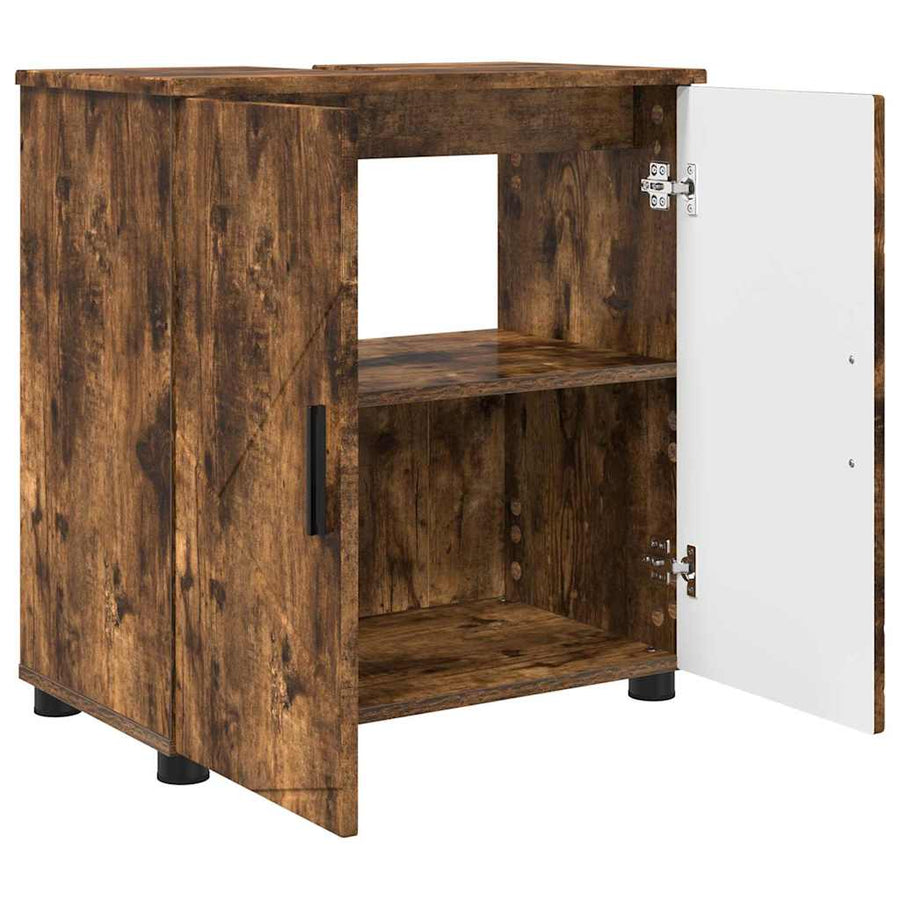 Badkamermeubelset 3 pcs Gerookt eiken Bewerkt hout & Metaal