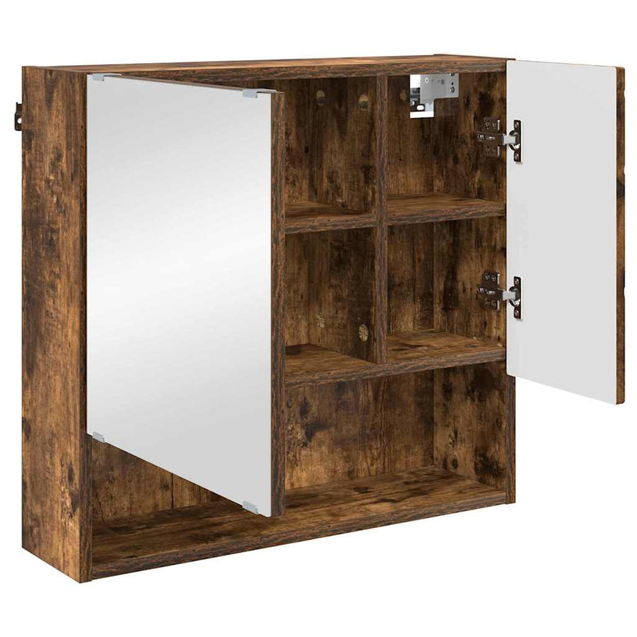 Badkamermeubelset 3 pcs Gerookt eiken Bewerkt hout & Metaal