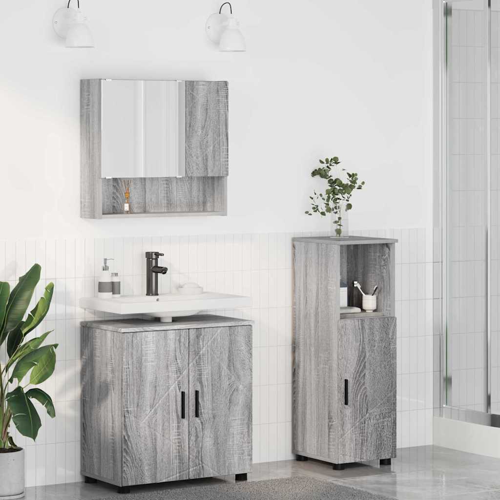 Badkamermeubelset 3 pcs Grijs Sonoma Bewerkt hout & Metaal