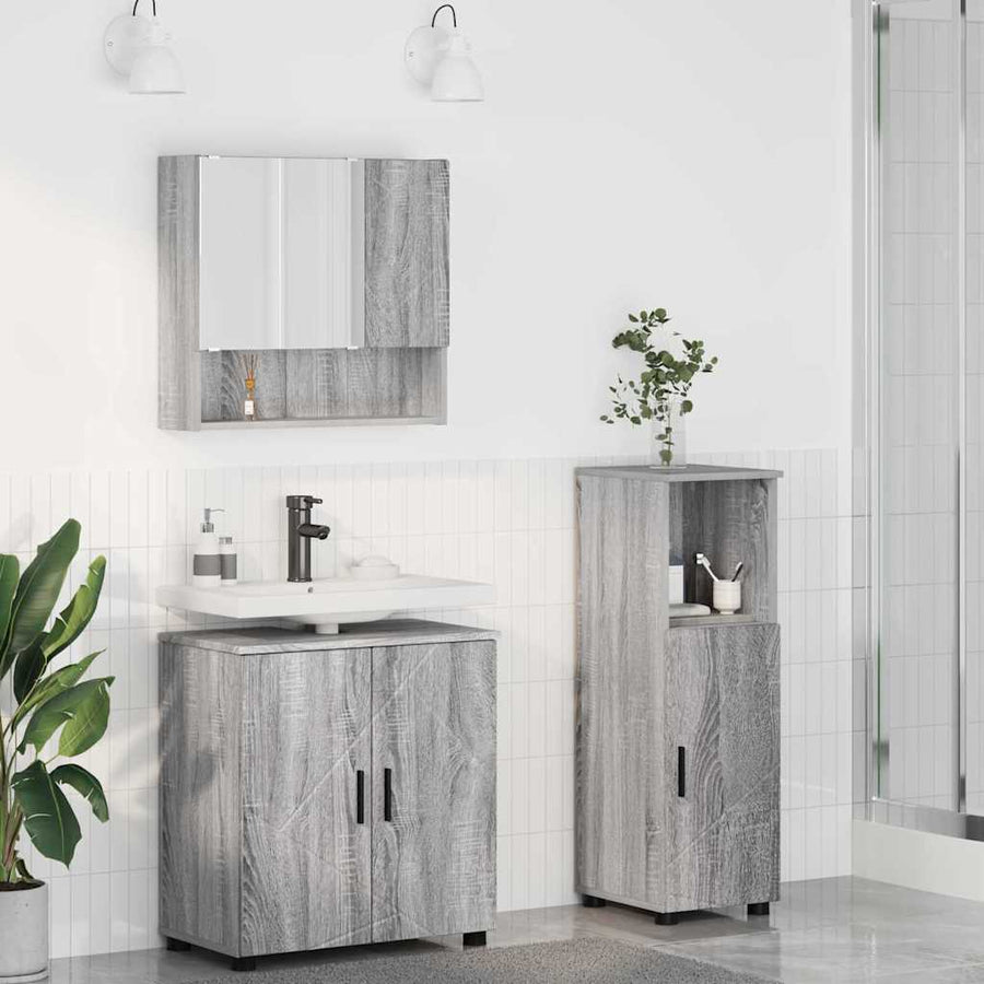 Badkamermeubelset 3 pcs Grijs Sonoma Bewerkt hout & Metaal