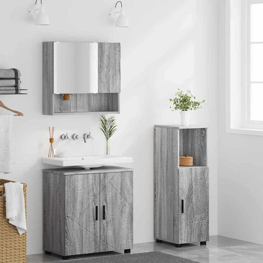 Badkamermeubelset 3 pcs Grijs Sonoma Bewerkt hout & Metaal