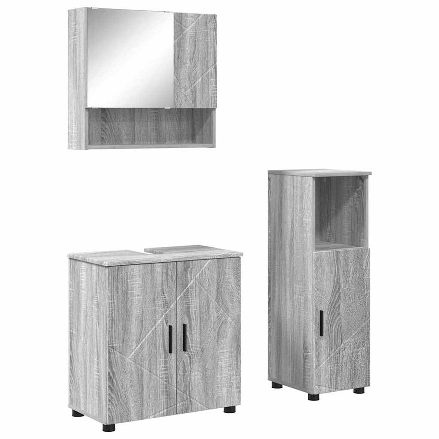 Badkamermeubelset 3 pcs Grijs Sonoma Bewerkt hout & Metaal