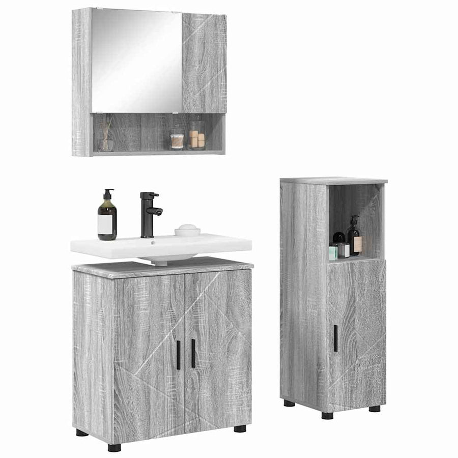 Badkamermeubelset 3 pcs Grijs Sonoma Bewerkt hout & Metaal