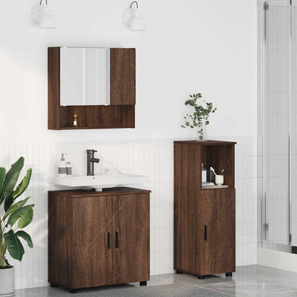 Badkamermeubelset 3 pcs Bruin Eiken Bewerkt hout & Metaal