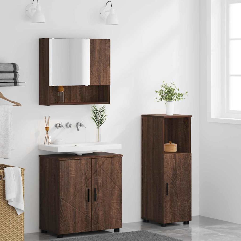 Badkamermeubelset 3 pcs Bruin Eiken Bewerkt hout & Metaal