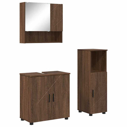 Badkamermeubelset 3 pcs Bruin Eiken Bewerkt hout & Metaal