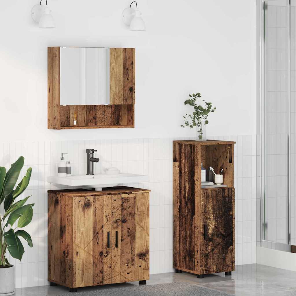 Badkamermeubelset 3 pcs Oud Hout Bewerkt hout & Metaal