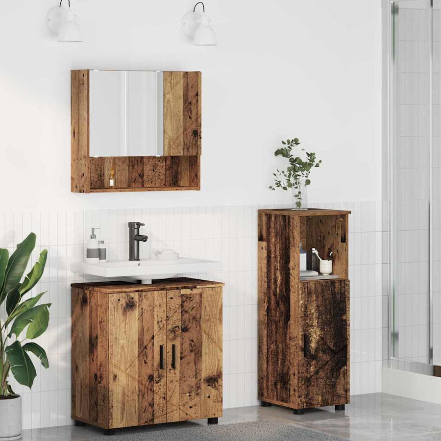 Badkamermeubelset 3 pcs Oud Hout Bewerkt hout & Metaal