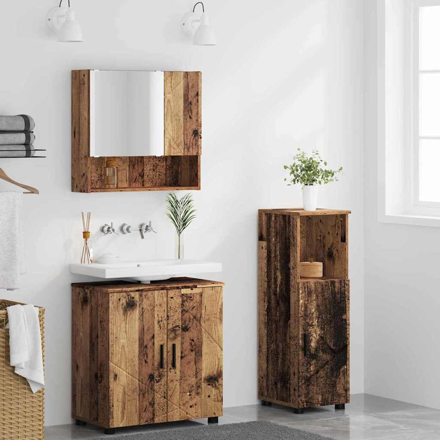 Badkamermeubelset 3 pcs Oud Hout Bewerkt hout & Metaal