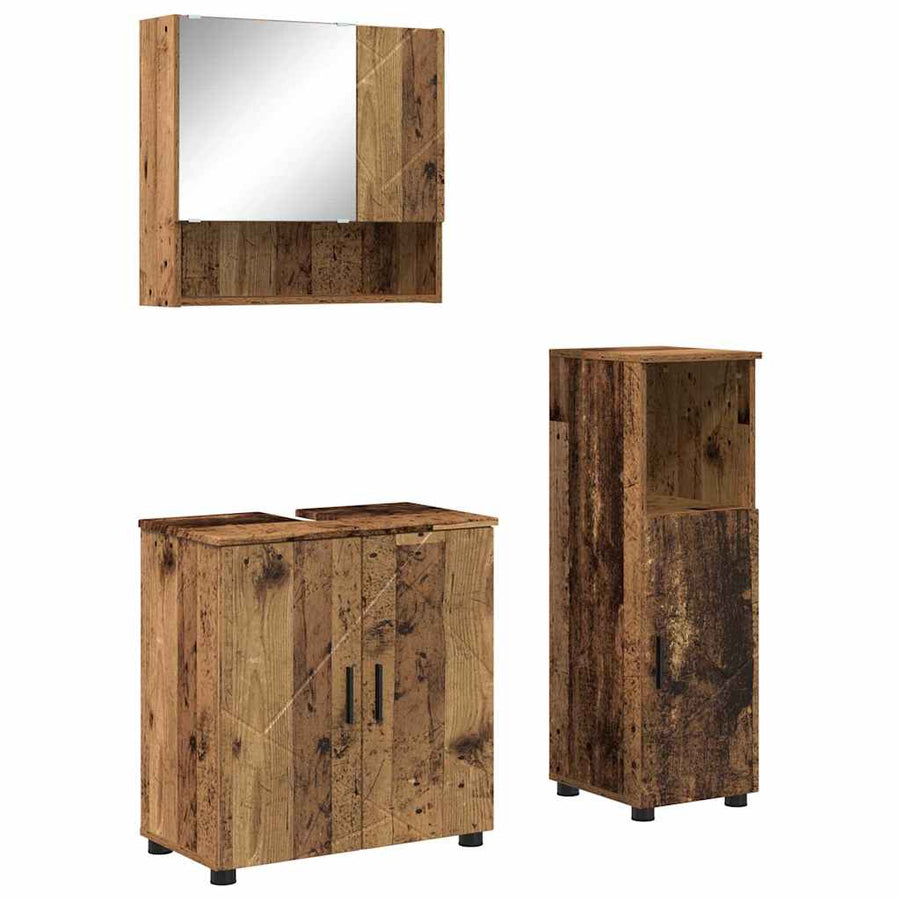 Badkamermeubelset 3 pcs Oud Hout Bewerkt hout & Metaal