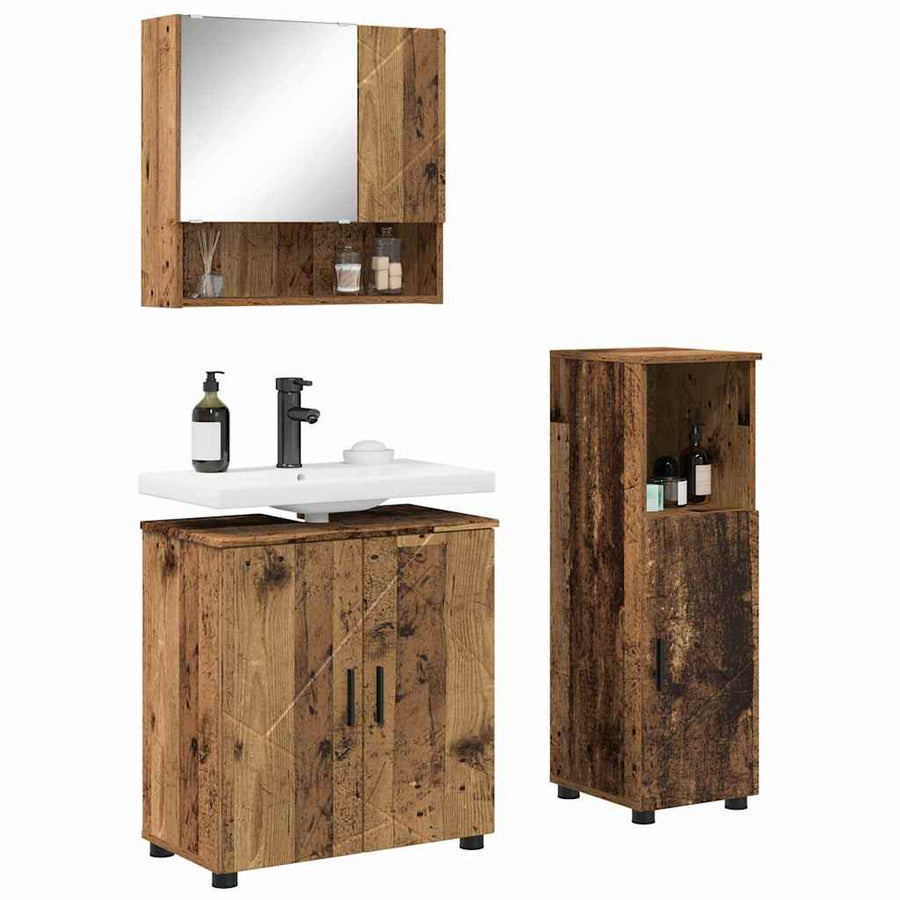 Badkamermeubelset 3 pcs Oud Hout Bewerkt hout & Metaal