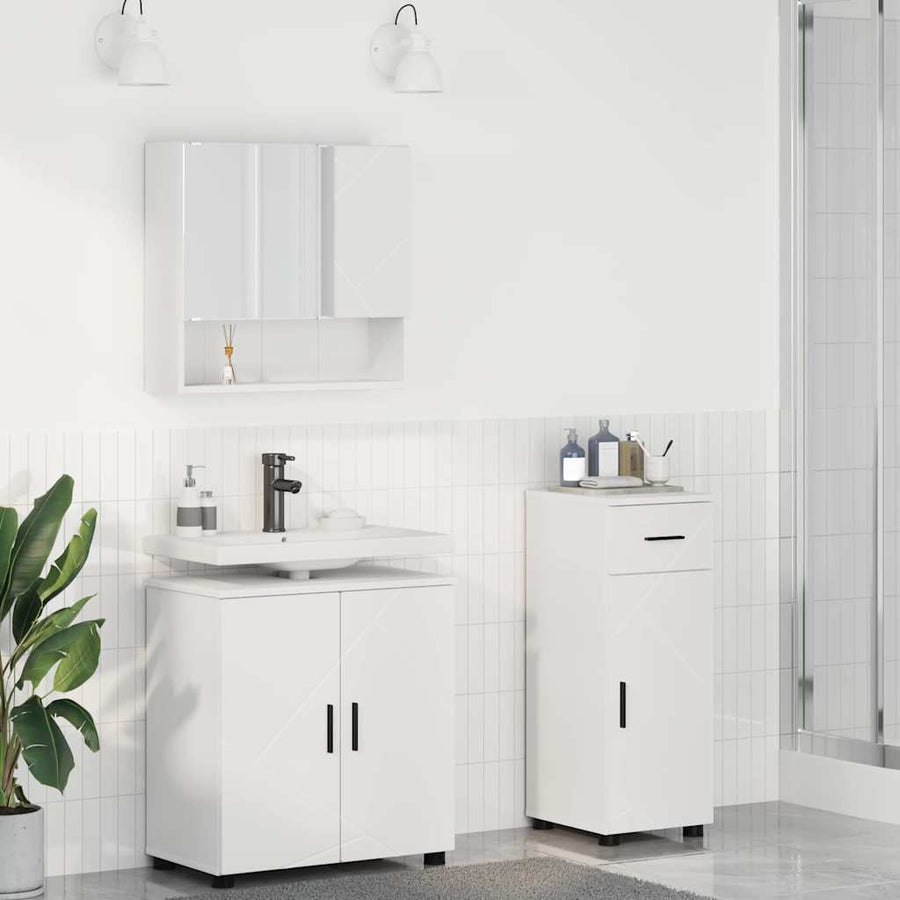 Badkamermeubelset met lade 3 pcs Wit Bewerkt hout & Metaal