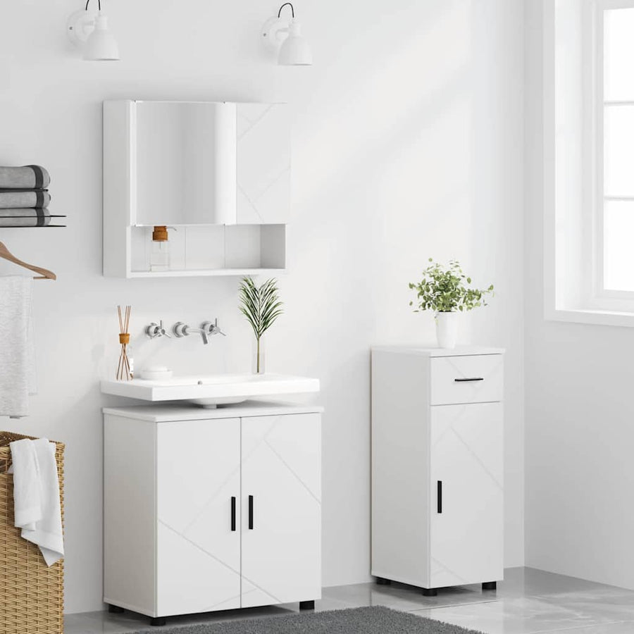 Badkamermeubelset met lade 3 pcs Wit Bewerkt hout & Metaal