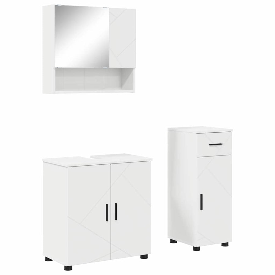Badkamermeubelset met lade 3 pcs Wit Bewerkt hout & Metaal
