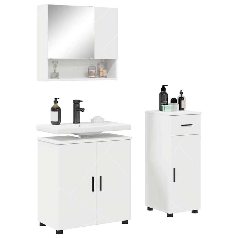 Badkamermeubelset met lade 3 pcs Wit Bewerkt hout & Metaal
