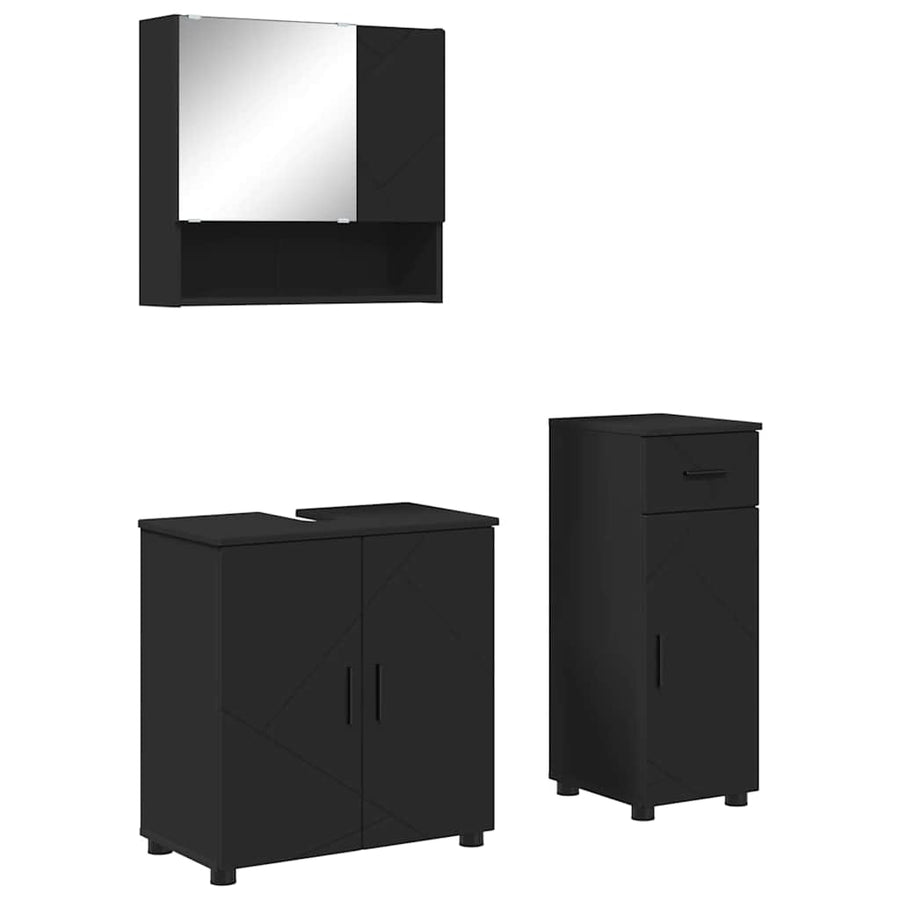 Badkamermeubelset met lade 3 pcs Zwart Bewerkt hout & Metaal